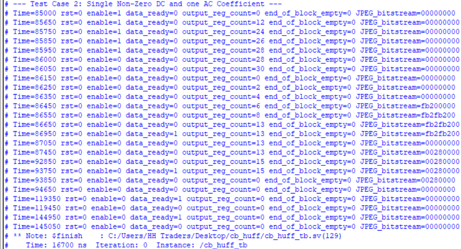 Cb Huffman 2 EO/CO Testbench Output
