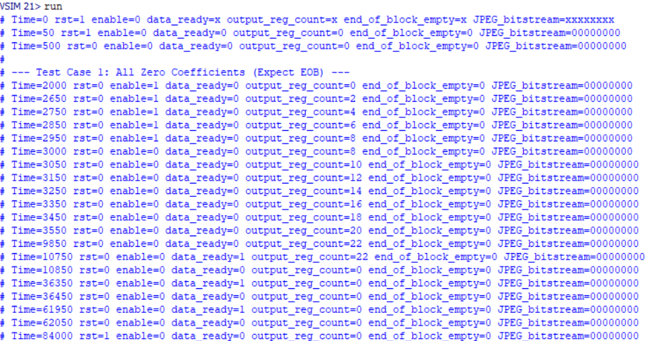 Cb Huffman EO/CO Testbench Output