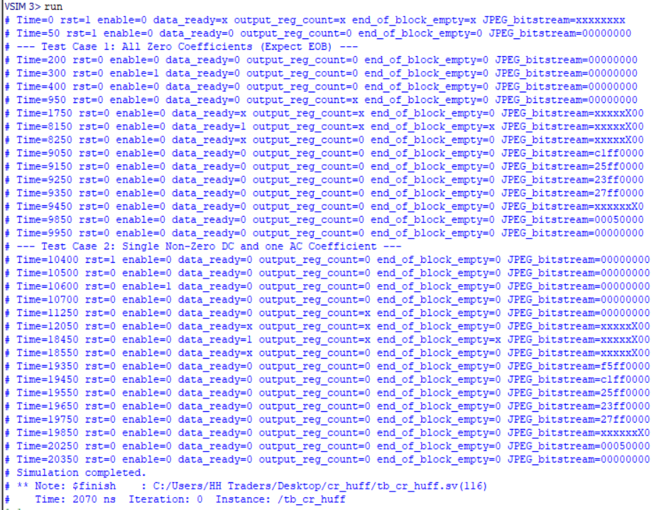 Cr Huffman EO/CO Testbench Output